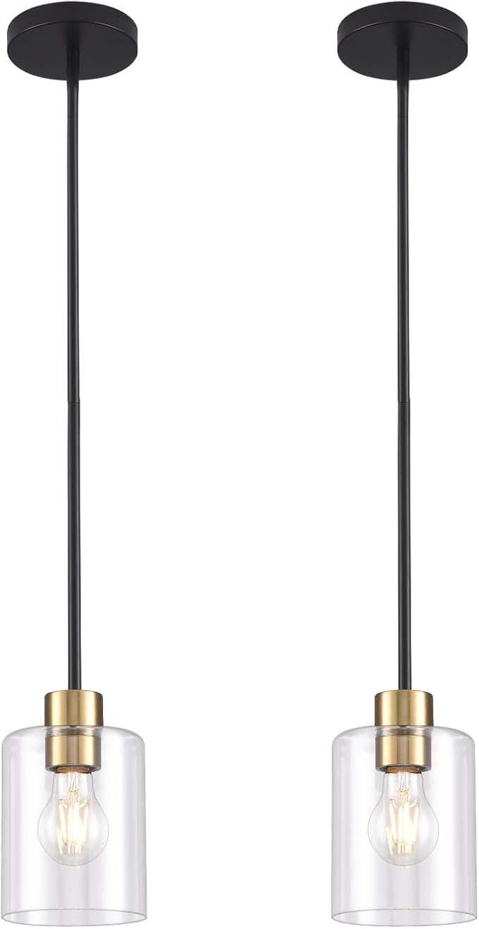 Black Brass Pendant Lights Kitchen Island - Clear Glass Pendant Light Fixture Multiple Stems Rods 3 Units 12 Inch 3 Units 4 Inch (2 Pack Black Brass Downrod)-Ruum Studio Home