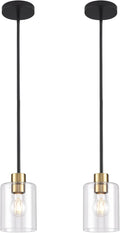 Black Brass Pendant Lights Kitchen Island - Clear Glass Pendant Light Fixture Multiple Stems Rods 3 Units 12 Inch 3 Units 4 Inch (2 Pack Black Brass Downrod)-Ruum Studio Home