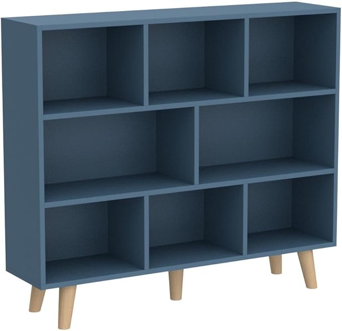 IOTXY Wooden Open Shelf Bookcase - 3-Tier Floorstanding Display Cabinet Rack with Legs, 8 Cubes Free Standing Bookshelf, Bright Blue-Ruum Studio Home