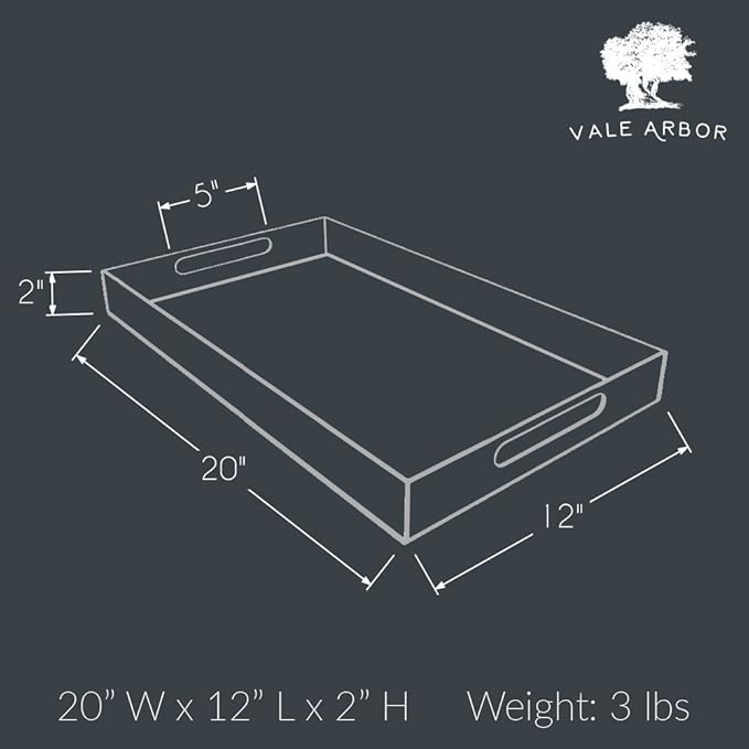 Black Acrylic Serving Tray for Vanity, Bathroom, Ottoman, Organizer and Decor with Handles (Rectangle, Large)-Ruum Studio Home