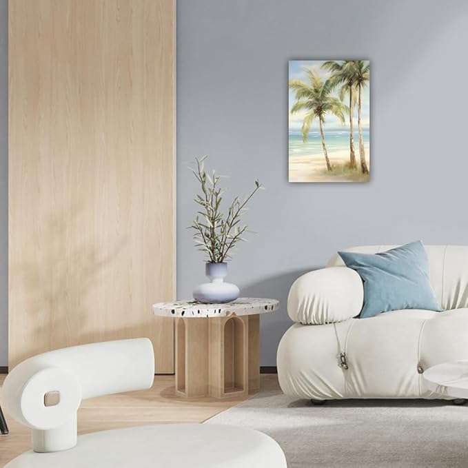 LURENCZH Tropical Beach Canvas Wall Art Seaside Palm Tree Picture Wall Decor Ocean Scenery Painting Prints for Bathroom Decor Framed(Beach-3,24.00" x 36.00")-Ruum Studio Home