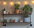 Industrial Pipe Wall Shelves Pipe Shelving with Real Wood Plank ,36 Inches Floating Shelves for Wall Farmhouse Pipe Book Shelves Dark Brown 2 Tier for Kitchen,Living Room Decor and Bar Shelving-Ruum Studio Home