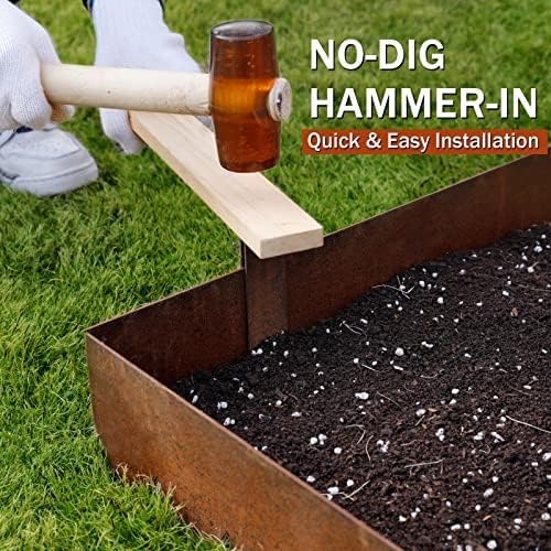 Worth Garden 6-Pack Pre-Rusted Cor-Ten Steel Landscape Edging - 40" L x 6" H Each (20ft Total) - No-Dig Hammer-in Heavy Duty 14-Gauge Metal Edging Border w/ 7 Clips & Gloves - Edge for Lawn Yard-Ruum Studio Home