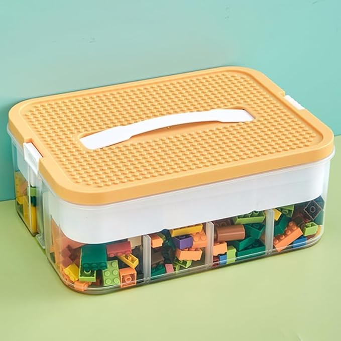 Toys Organizer Storage Case for Lego Box Kids Toy Stackable Building Blocks with Lids Bins Adjustable Lego Storage Containers Plastic Toy Box 1 Layer (Lemon)-Ruum Studio Home