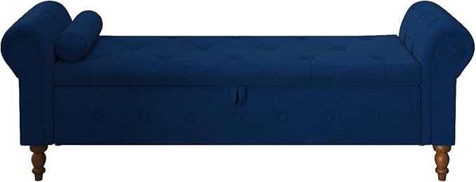 Storage Ottoman Bench for Bedroom, 63" End of Bed Bench with Rolled Arms Upholstered Ottoman Bench Fit for Bedroom, Living Room, Entryway, Velvet Navy Blue-Ruum Studio Home