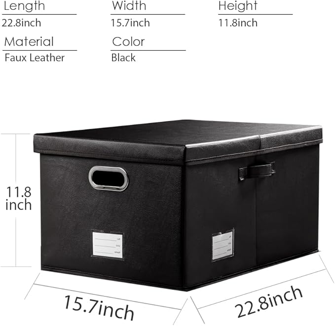 PRANDOM Collapsible Storage Box with Lid [3-Pack] Leather Fabric Foldable Storage Bin Organizer Container Basket Cube with Cover for Home Bedroom Closet Office Nursery Black(22.8X15.7X11.8)-Ruum Studio Home