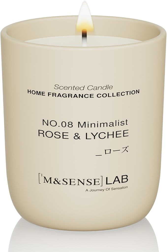 M&SENSE Natural Soy Candle| Rose & Lychee | 5.3 oz | Minimalist Scented Candle for Relaxation, Gifting, Home Décor | for Bedroom, Office, Party Small-Ruum Studio Home