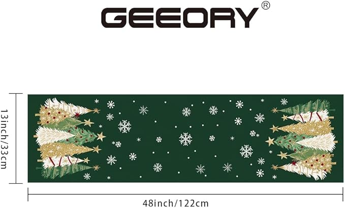 GEEORY Christmas Table Runner 13x48 Inch, Xmas Trees Snowflakes Holiday Decorative Farmhouse Table Decoration for Kitchen Dinning, Indoor Outdoor Dinner Party Decor (Green) GT152-48-Ruum Studio Home