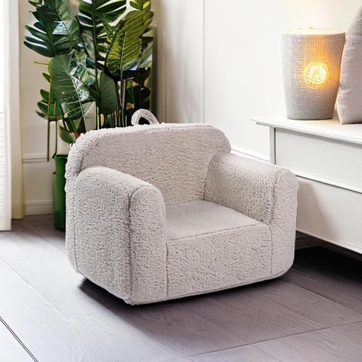 Kids Snuggly-Soft Sherpa Chair, Cuddly Toddler Foam Chair for Boys and Girls, Light Grey-Ruum Studio Home