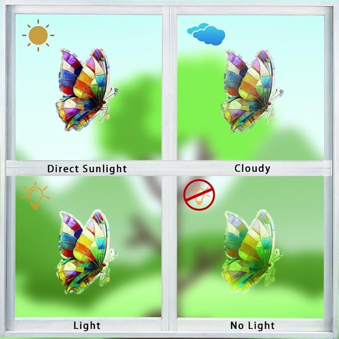 20pcs Window Decals for Bird Strikes, Anti Collision Window Clings, Rainbow Reflection Window Sticker, Butterfly Style Sun Catcher Stickers for Glass Windows-Ruum Studio Home
