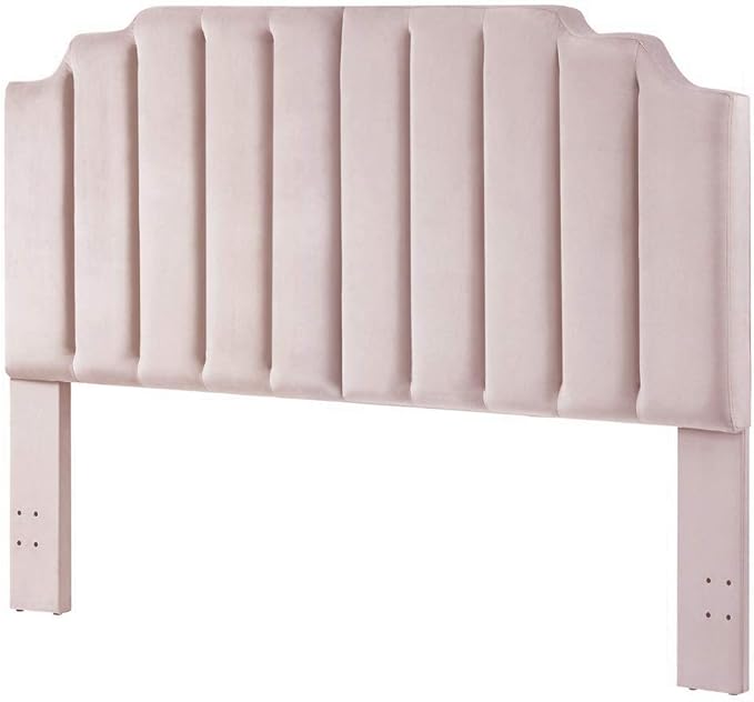 24KF Pink Velvet Tufted King Upholstered Headboard, Modern Vertical Channel Design California King Headboard with Stepped Silhouette Top Edge, Pink-Ruum Studio Home