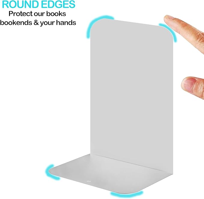 VONDERSO Metal Bookends, 4 Pairs White Metal Book Ends Heavy Duty for Shelves Decor Home Office, Unique White Bookends Supports Anti-Slip for Kids-Ruum Studio Home
