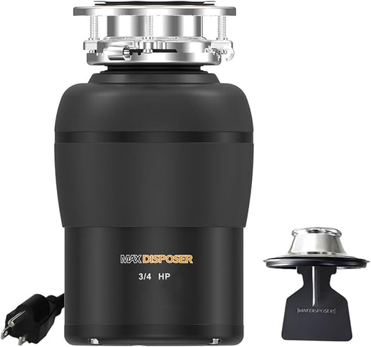 Garbage Disposal 3/4 HP for Kitchen sink Quiet with Stopper Power Cord, Easy install, Continuous Feed Food Waste Disposer Stainless Steel Grind 0.75 Horsepower AC Motor Unit (MAX-4)-Ruum Studio Home
