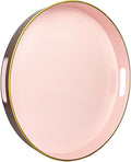 13" Pink Serving Tray with Handles,Round Decorative Tray for Coffee Table, Plastic Modern Coffee Table Tray for Ottoman, Living Room, Bathroom, Décor.-Ruum Studio Home