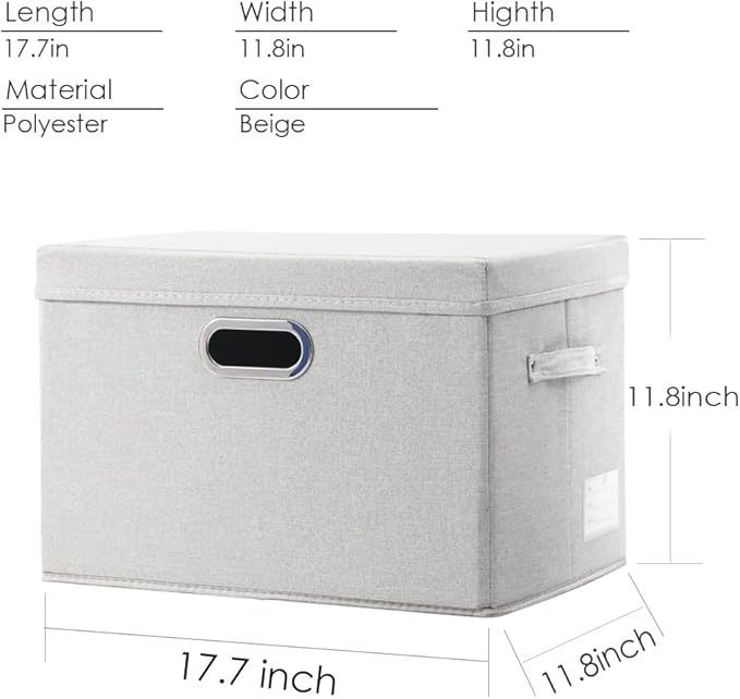 PRANDOM Large Collapsible Storage Bins with Lids [3-Pack] Fabric Foldable Storage Boxes Organizer Containers Baskets Cube with Cover for Home Bedroom Closet Office Beige(17.3x11.8x11.8)-Ruum Studio Home