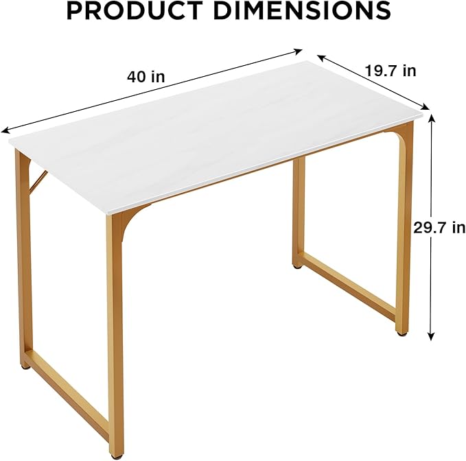 PayLessHere | 39 Inch Computer Desk | White Gold | Office Desk with Metal Frame, Adjustable Feet | Water-Resistant, Scratchproof Surface | Sturdy Writing Table for Home Office or Study | Pack of 1-Ruum Studio Home