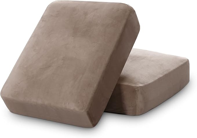 PrinceDeco Velvet Sofa Cushion Covers, Stretch Couch Cushion Covers for Individual Seat Couch Slipcover Sets Furniture Protector for Loveseat Sofa Cushion Width Up to 29.5", Taupe-Ruum Studio Home
