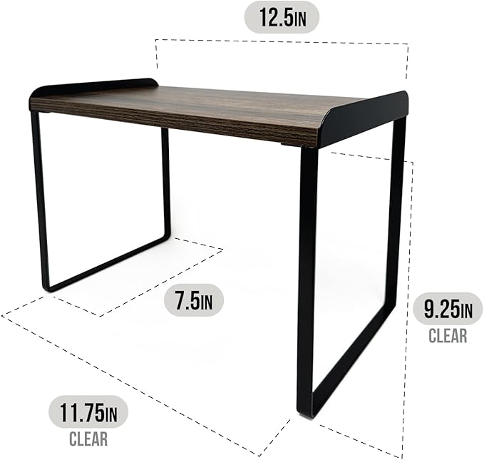 Mitus Shelf Organizer and Storage, Tiered Wood Cabinet Rack for The Kitchen Counter, Bathroom Counter, Pantry Cupboard, Office Desk Bookshelf, 12" Wide Walnut Brown and Black (Large)-Ruum Studio Home