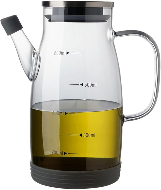 Large Glass Oil Dispenser Bottle for Kitchen Cooking Recipiente Para Aceite De Cocina Olive Oil Vinegar Dispenser Cruet Stainless Steel Lid No Drip Liquid Container (Grey, 20oz / 600ml)-Ruum Studio Home