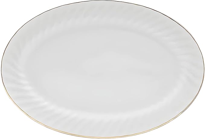 Lynns Paradise Imperial Gold 14-Inch Oval Platter, Set of 2, White; Heavy Duty; Chip Resistant; Lead and Cadmium Free; Freezer to Oven Safe up to 500°F-Ruum Studio Home
