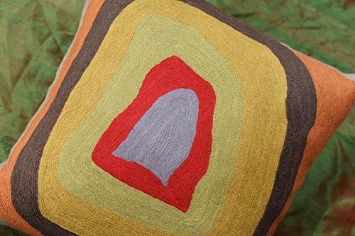 Kandinsky Abstract Pillow Cover - Colorful Modern Throw Pillowcase Chair Cushion Contemporary Farmhouse Sofa Pillowsham Handembroidered Wool Size 18x18-Ruum Studio Home