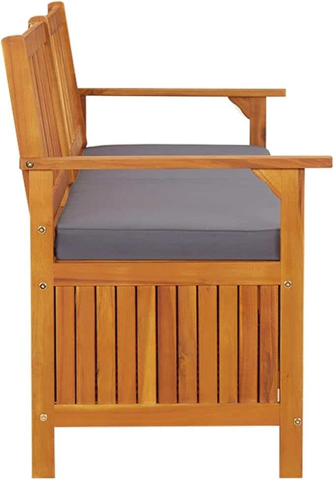 vidaXL Acacia Wood Outdoor Storage Bench Deck Box with Cushion - Solid Wood Patio Furniture, Brown/Dark Gray, 66.9"x24.8"x33.1"-Ruum Studio Home