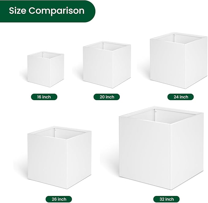 White Steel Planter Square Outdoor Planters Galvanized Steel Planter Box Indoor Metal Large Planters Cube Heavy Duty Flower Pot 26 Inch Modern Commercial Residential for Trees Patio Deck Yard Garden-Ruum Studio Home