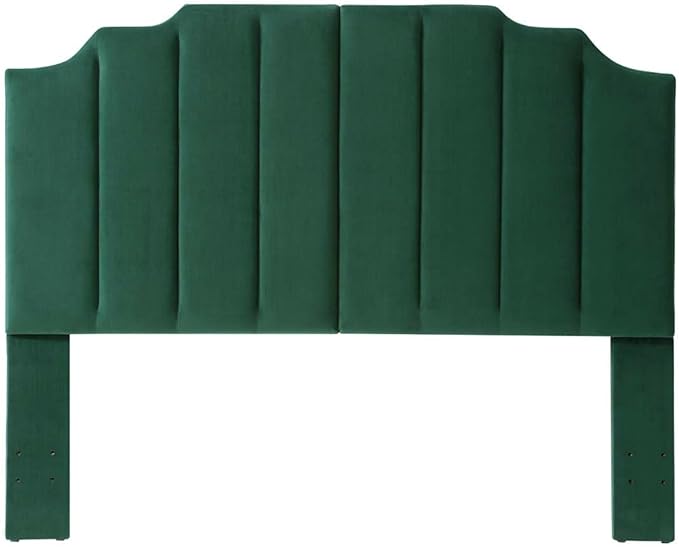 24KF Jade Velvet Tufted Queen Upholstered Headboard, Modern Vertical Channel Design California Queen/Full Headboard with Stepped Silhouette Top Edge,Jade-Ruum Studio Home
