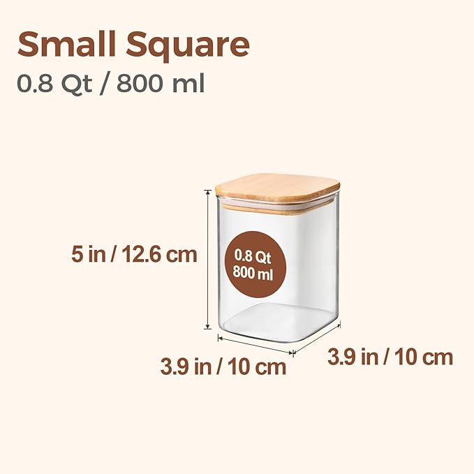 ComSaf 0.8 Qt Glass Food Storage Jars Set of 6, Clear Storage Containers with Airtight Lids, Pantry Organization Jar, Spice Jar, Blooming Tea, Oat, Coffee and Sugar Container, Canister Set for Kitchen-Ruum Studio Home