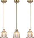 Modern Gold Pendant Light 3 Pack Brushed Brass Mid Century Chandelier Amber Glass Shades Adjustable Rods Farmhouse Ceiling Hanging Lighting Fixture Kitchen Island Dining Room Bedroom-Ruum Studio Home