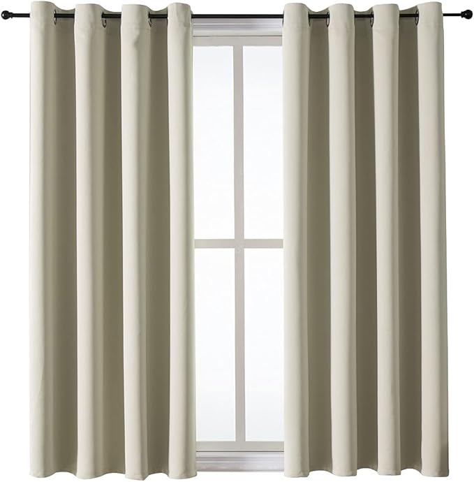 ChrisDowa Grommet Room Darkening Curtains for Bedroom and Living Room - 2 Panels Set Thermal Insulated Blackout Curtains (Beige, 52W x 45L)-Ruum Studio Home