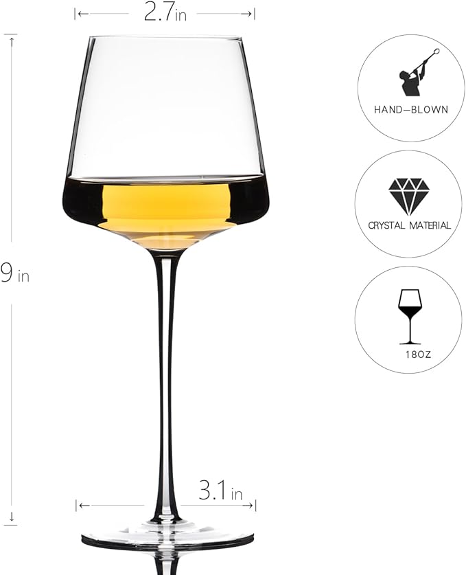 White Red Wine Glasses Set of 6 – 18oz Red Wine Glasses with Tall Long Stem,【Hand Blown】Crystal Wine Glasses- Square Wine Glasses with flat bottom, Wine gifts for Christmas, Wedding, Birthday,-Ruum Studio Home