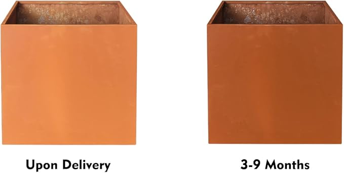 Corten Steel Planter Metal Square Planter Tall Cube Rustic Steel Planters 27.6 Inch Durable Antique Detached for Outdoor Commercial Residential Garden Patio Deck and Backyard-Ruum Studio Home