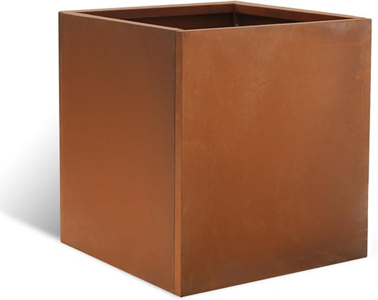 Corten Steel Planter Box Metal Outdoor Large Rectangular Rustic Durable Antique Detached for Commercial Residential Patio Deck and Backyard 17" x 17" x 18"-Ruum Studio Home