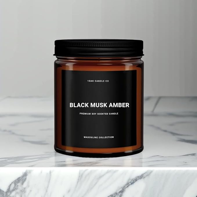1OAK Black Musk Amber Candle - Soy Wax Scented Candle for Men - 7oz, Long Burning, Masculine - Premium Gift Option-Ruum Studio Home