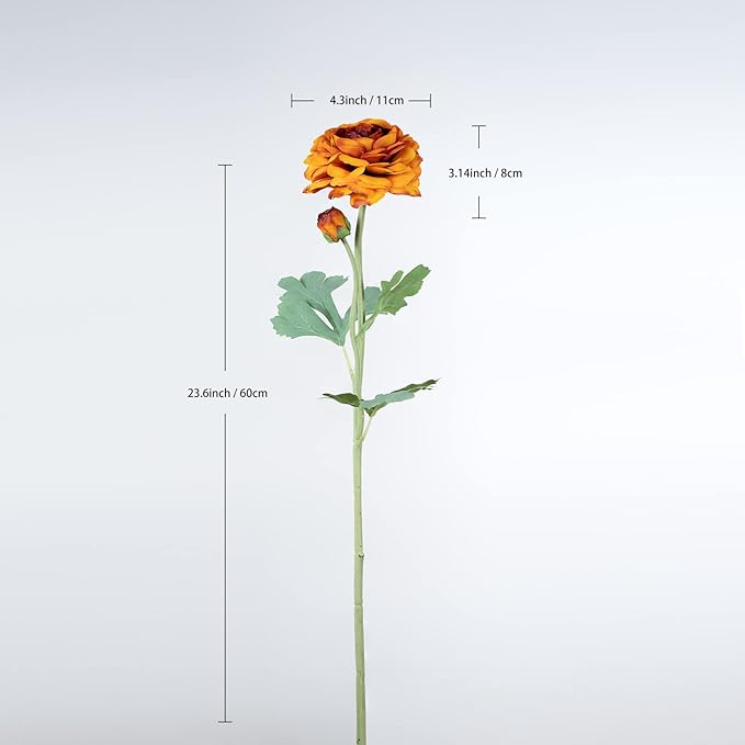 Artificial Flowers Ranunculus Long Stem Buttercup Silk Flowers 6 pcs for Home Decor and Wedding Decorations(Burnt Orange)-Ruum Studio Home