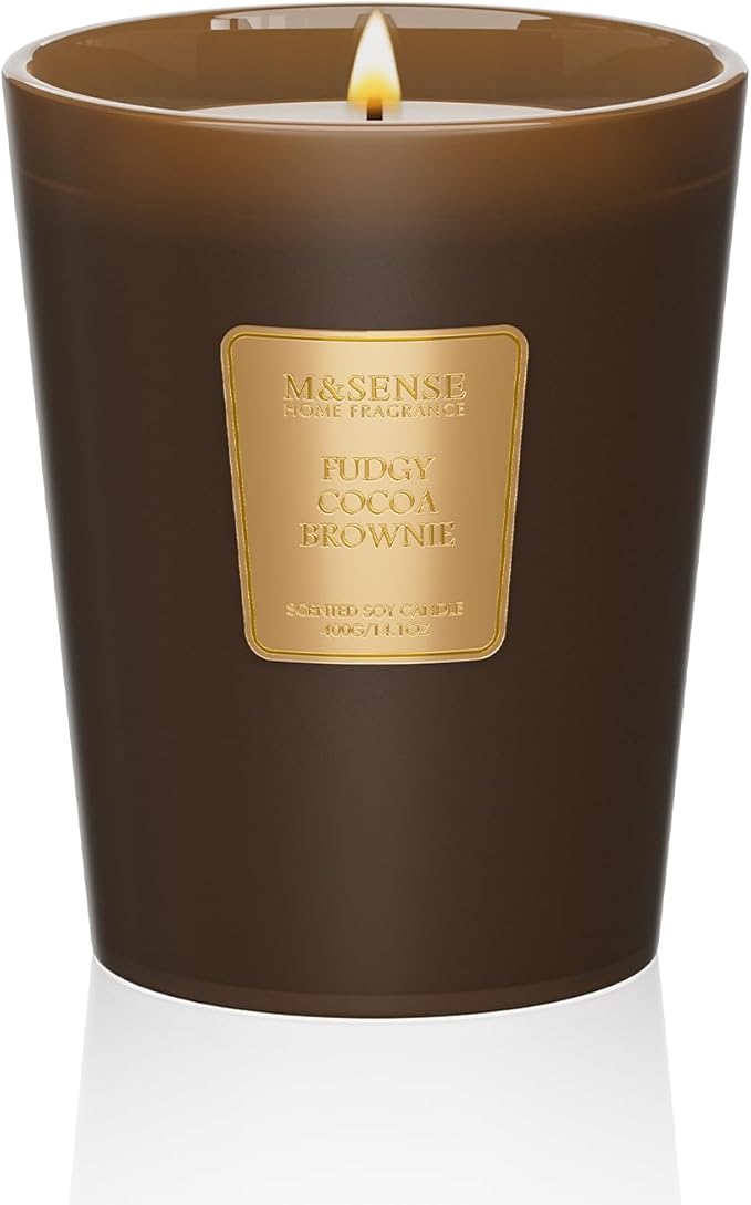 M&SENSE Fudgy Cocoa Brownie Scented Candle Home Decor, Natural Soy Wax,4.1oz 60 Hours Long Lasting Slow Burning, Aromatherapy Candle for Stress Relief-Ruum Studio Home