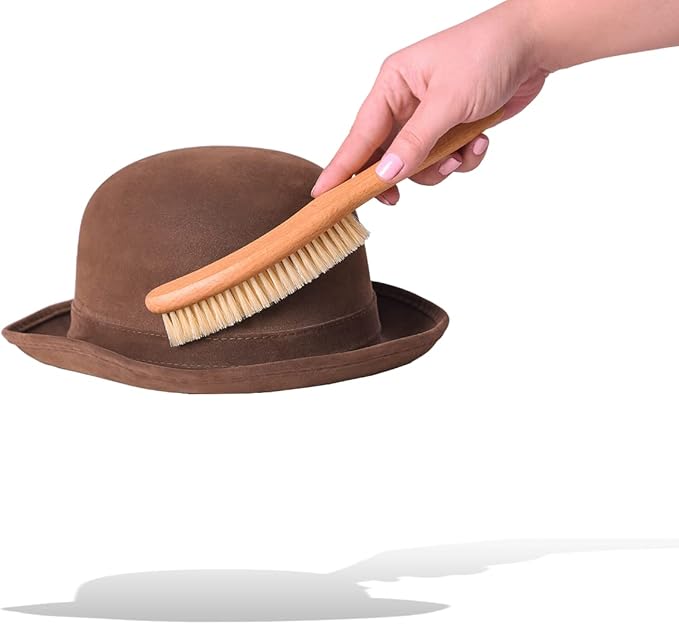 Valentino Garemi Traditional Hat Cleaning Brush | Remove Dust, Dry Stains, Rain Spots, Sweat Marks, Pet or Human Hair | Genuine Boar Hair Made in Germany (White Bristles)-Ruum Studio Home