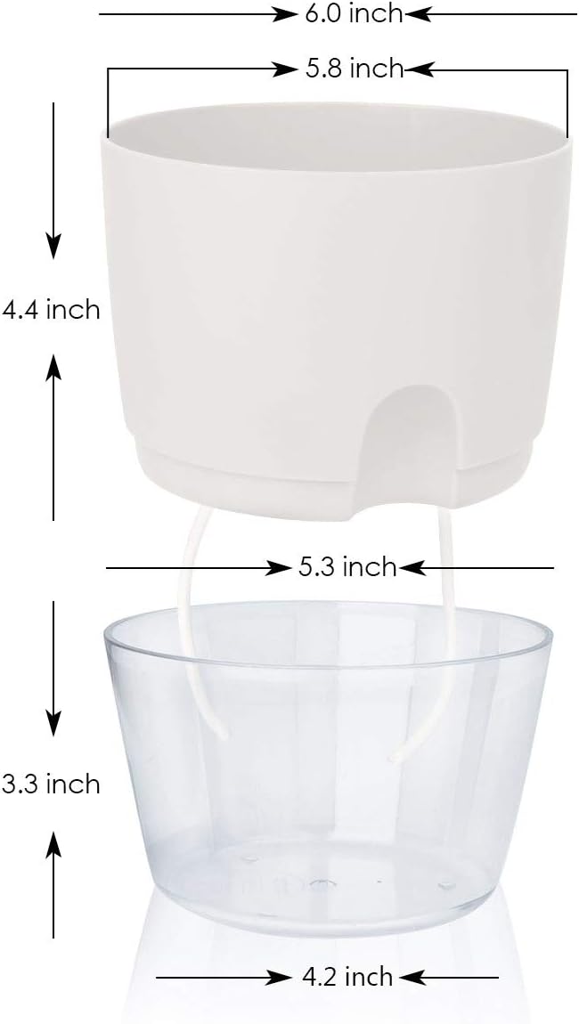 Vanavazon 6 Inch Self Watering Planter Pots for Indoor Plants, 3 Pack African Violet Pots with Wick Rope-White-Ruum Studio Home