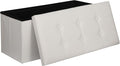 SUPER DEAL Folding Storage Ottoman Bench, Waterproof Faux Leather Ottoman Padded Seat Footrest Bench for Living Room, Bedroom, Entryway, Small Spaces, 15 x 30 x 15 inches, Creamy White-Ruum Studio Home