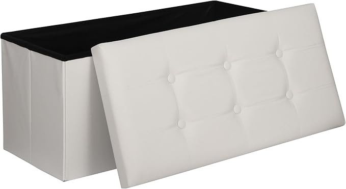 SUPER DEAL Folding Storage Ottoman Bench, Waterproof Faux Leather Ottoman Padded Seat Footrest Bench for Living Room, Bedroom, Entryway, Small Spaces, 15 x 30 x 15 inches, Creamy White-Ruum Studio Home