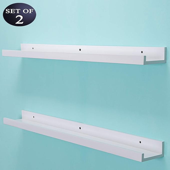 AZSKY 48 Inch White Picture Ledge Shelf Long Floating Shelves Set of 2 Wall Picture Shelf Pine Photo Frames Narrow Picture Ledge Mounting Hardware Included-Ruum Studio Home