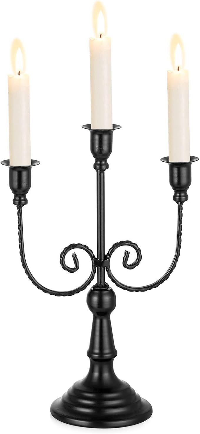 Sziqiqi Candle Holders 3-Arms Candelabra - Black Halloween Candelabras Metal Candleholder Stands Decoration for Thanksgiving Christmas-Ruum Studio Home