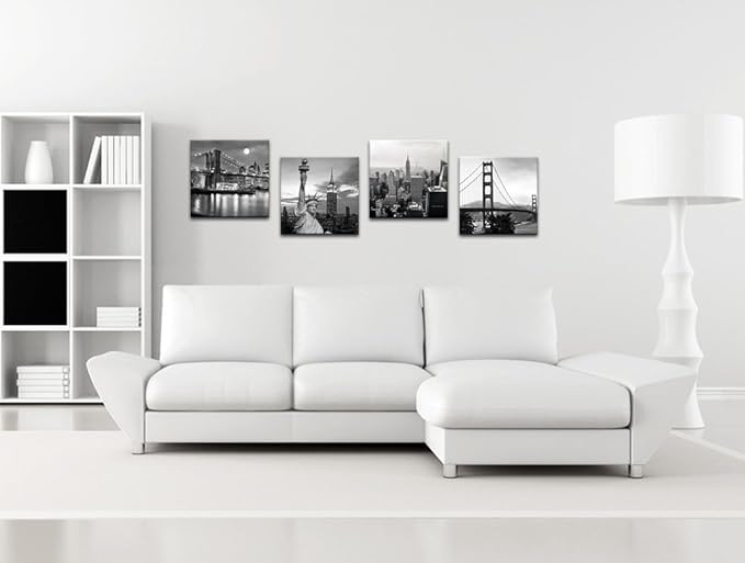 LevvArts Black and White City Wall Art Modern Brooklyn Bridge Picture Prints US Cityscape Canvas Artwork for Bedroom Home Decor-Ruum Studio Home
