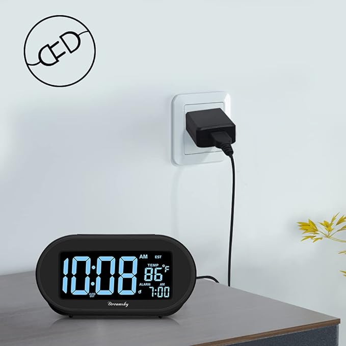 DreamSky Alarm Clocks for Bedrooms, Auto Set Digital Desk Clock for Bedside Nightstand, Electric Clock with Dimmable Brightness Dimmer, Auto DST, USB Port, Date, Temperature, Snooze-Ruum Studio Home