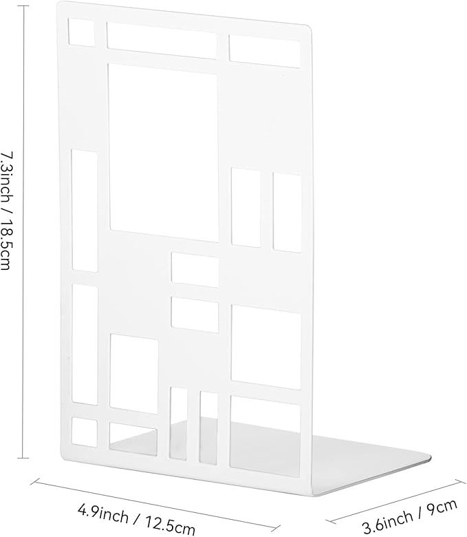 Book Ends, Bookends, Book Ends for Shelves, Bookends for Heavy Books, Book Divider Decorative Holder, Metal Heavy Duty Bookend White 1 Pair, Abstract Art Desgin Book Stopper Supports for Office, Home-Ruum Studio Home