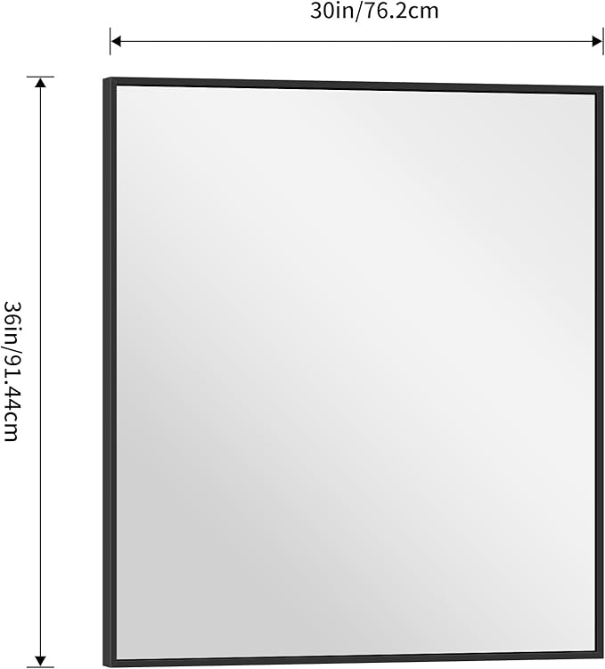 Black Bathroom Mirror for Wall, 30x36 Inch Rectangle With Metal Frame, Modern Vanity for Bathroom Living Room, Entryway Hangs Horizontal or Vertical-Ruum Studio Home