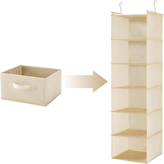 Hanging Shelf Closet Storage Organizer Removable Drawers ，Hanging Storage Organizer Hanging Sweater 2 Sock Underwear Drawers for Closet, Bedroom, Beige-Ruum Studio Home