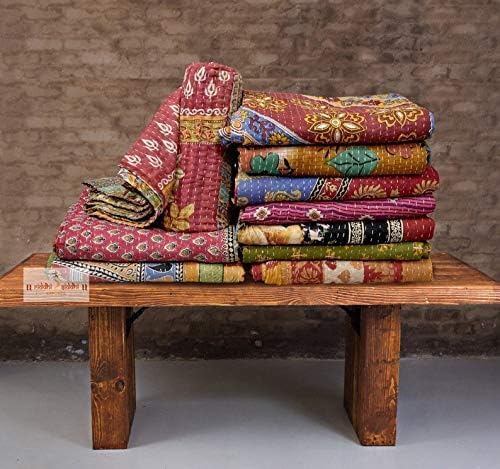 Wholesale Mix lot Tribal Kantha Quilts Reversible Vintage Cotton Bedspread Sari Throw Old Assorted Patches Bed Cover Rally (1 Pc)-Ruum Studio Home
