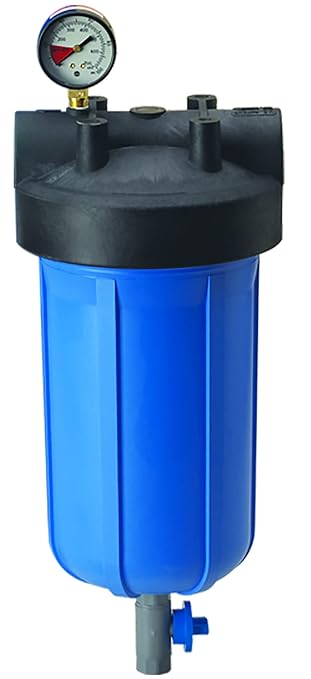 Pentair Pentek 150360 PBH Big Blue Bag Filter Housing, 1" NPT #10 Bag Vessel Assembly with Gauge, Wrench and Drain Valve, 10-Inch, Black/Blue-Ruum Studio Home